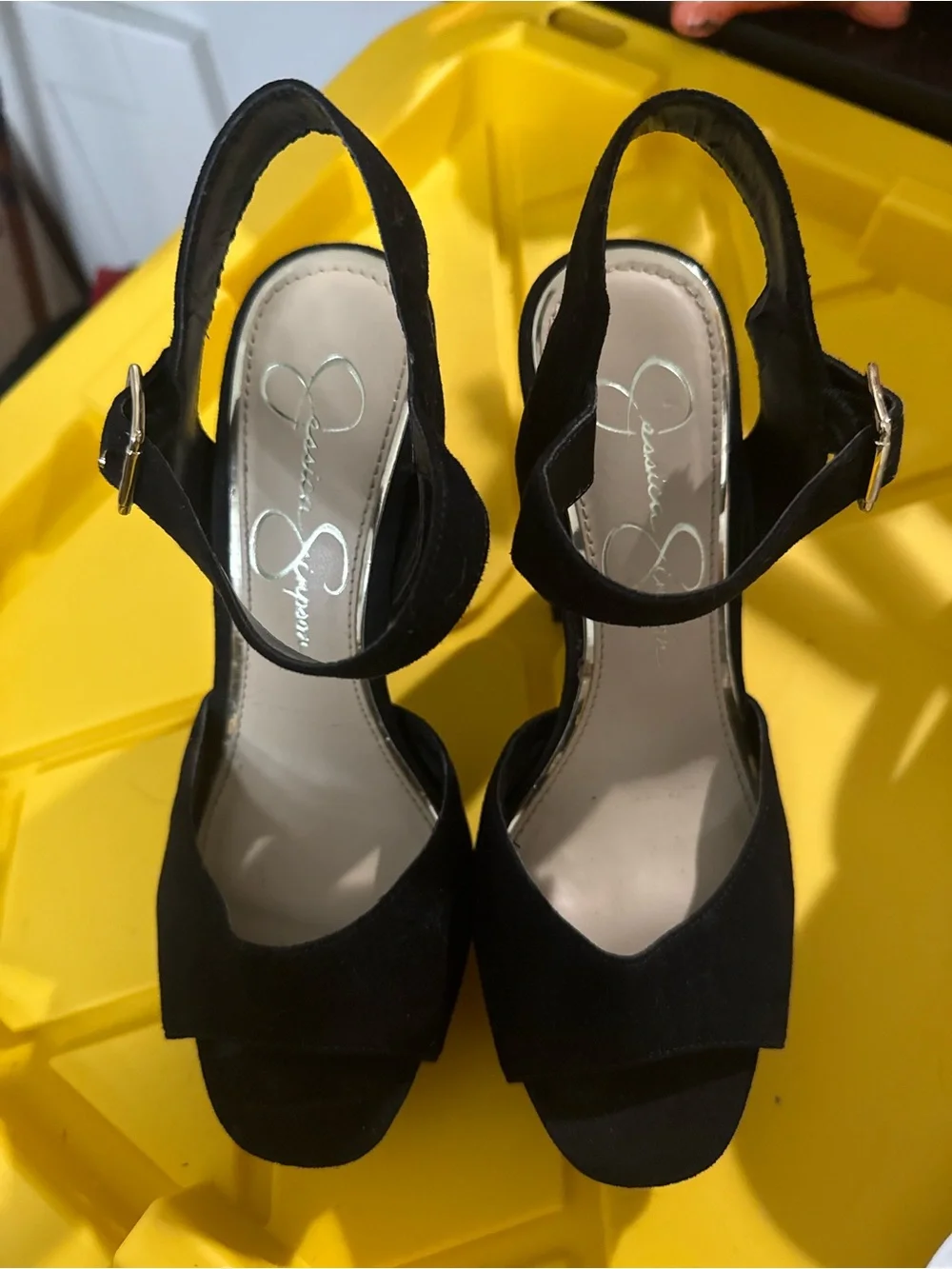 Jessica Simpson Black Suede Platform Ankle-Strap Heels